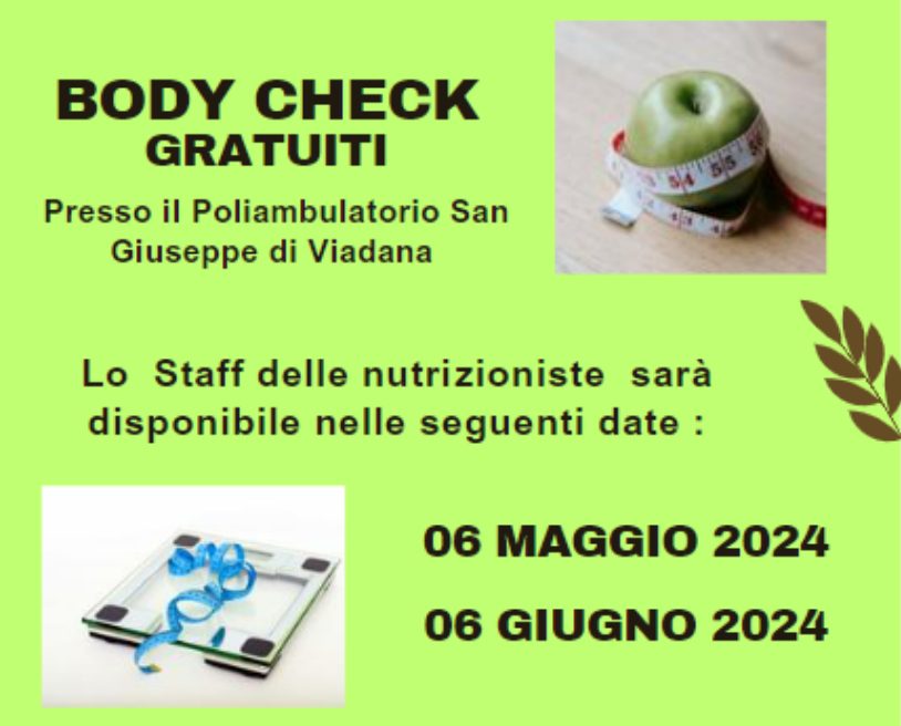 BODY CHECK NUTRIZIONISTICI GRATUITI 2024 BODY CHECK NUTRIZIONISTICI GRATUITI 2024